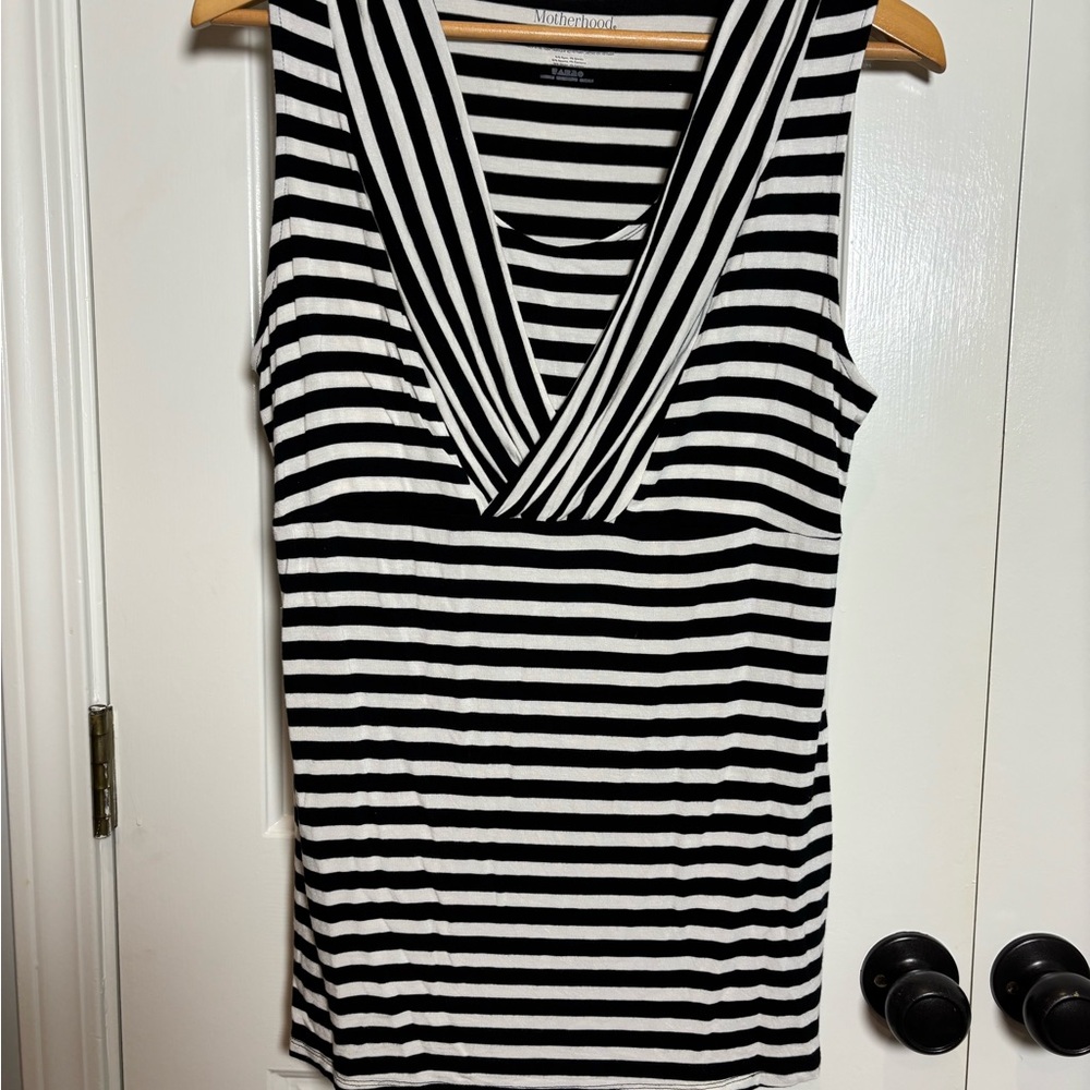 Motherhood Black & White Striped V-Neck Tank